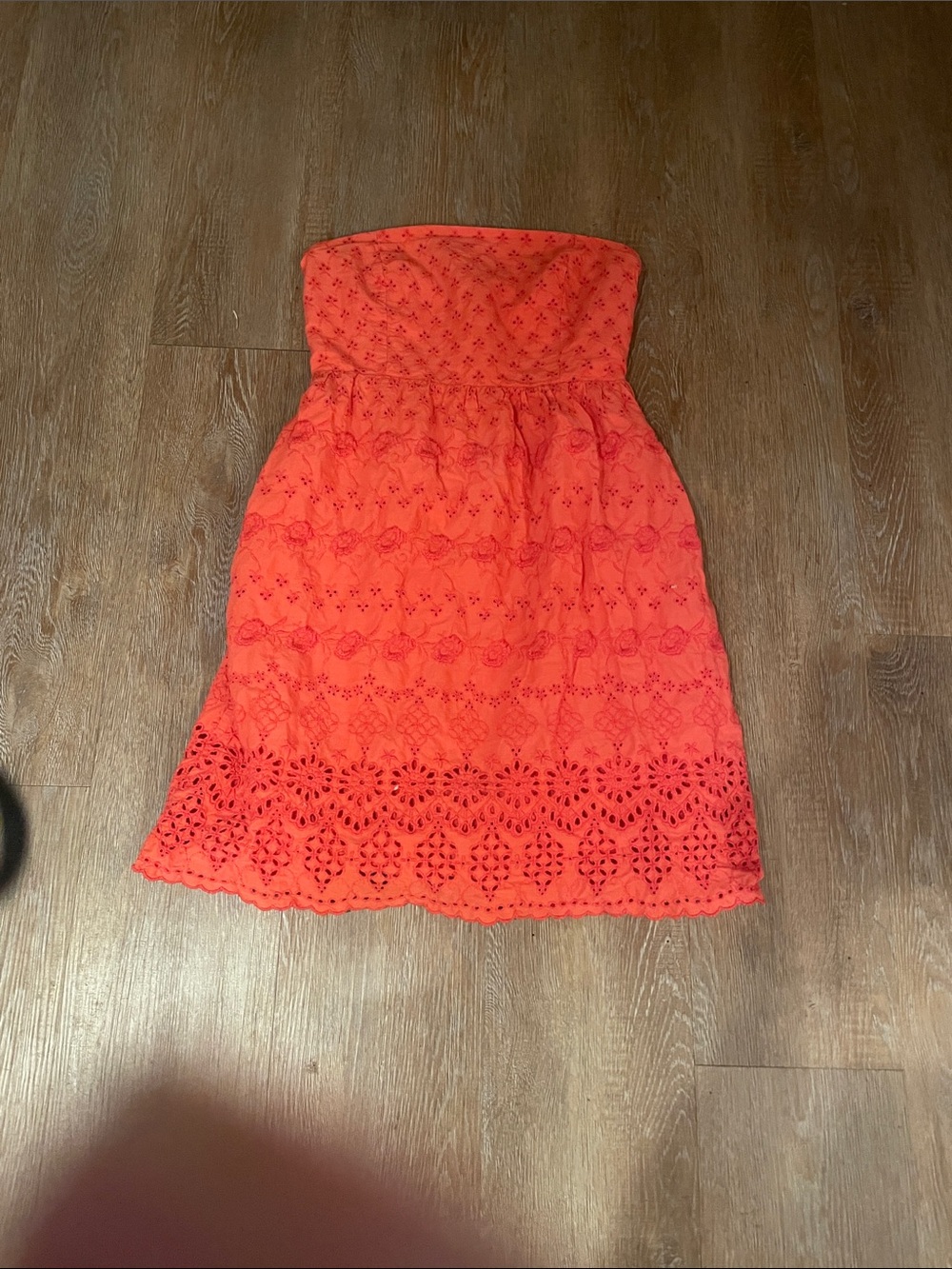 Old Navy Strapless Eyelet Dress in Bright Coral